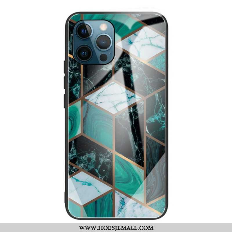 Hoesje voor iPhone 13 Pro Max Geometrie Marmer Gehard Glas