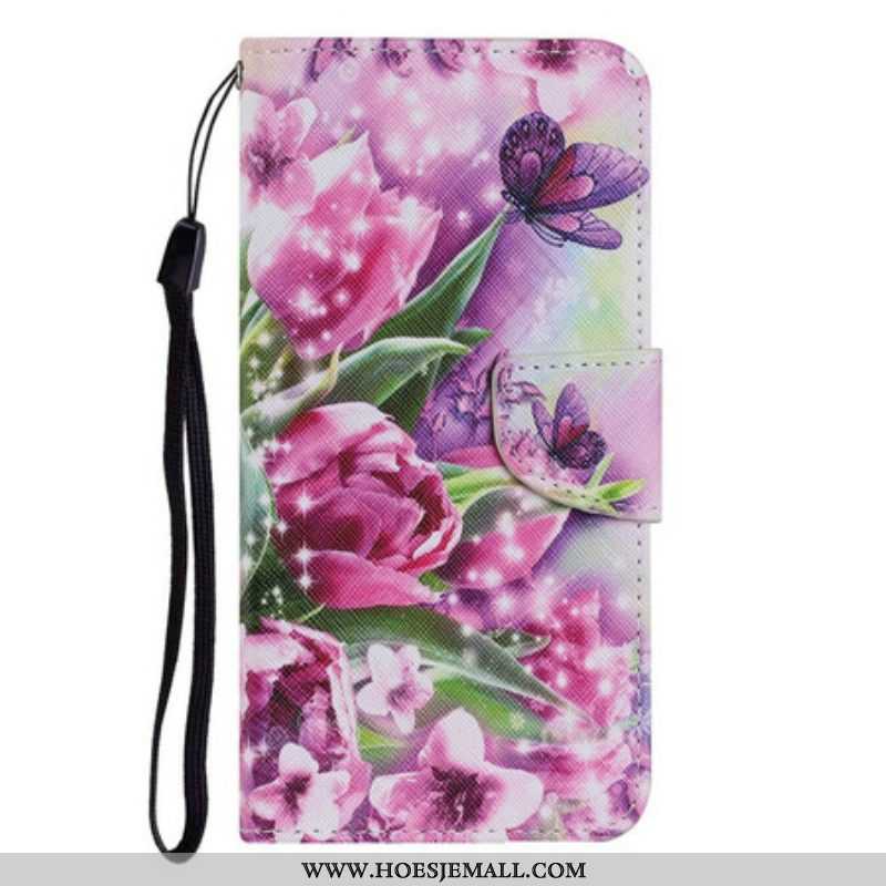 Folio-hoesje voor iPhone 13 Pro Vlinders En Tulpen