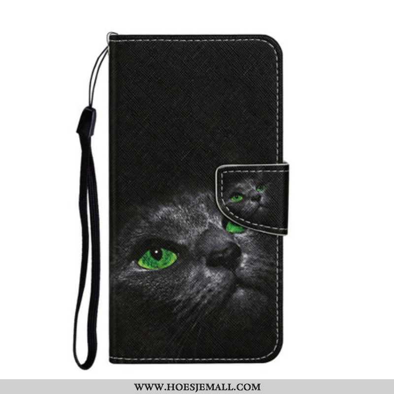 Leren Hoesje voor iPhone 13 Pro Groene Kattenogen Met Koord