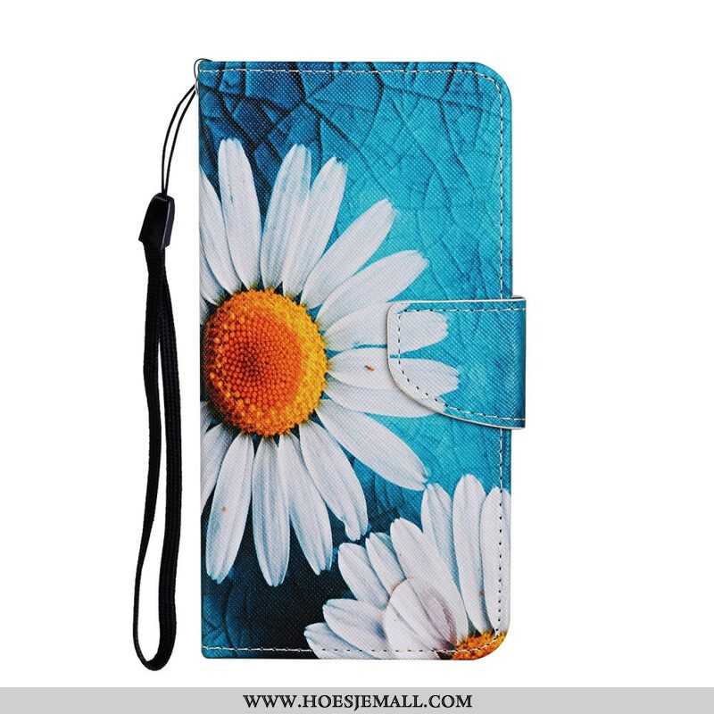 Leren Hoesje voor iPhone 13 Pro Meesterlijke Bloemen Met Riem