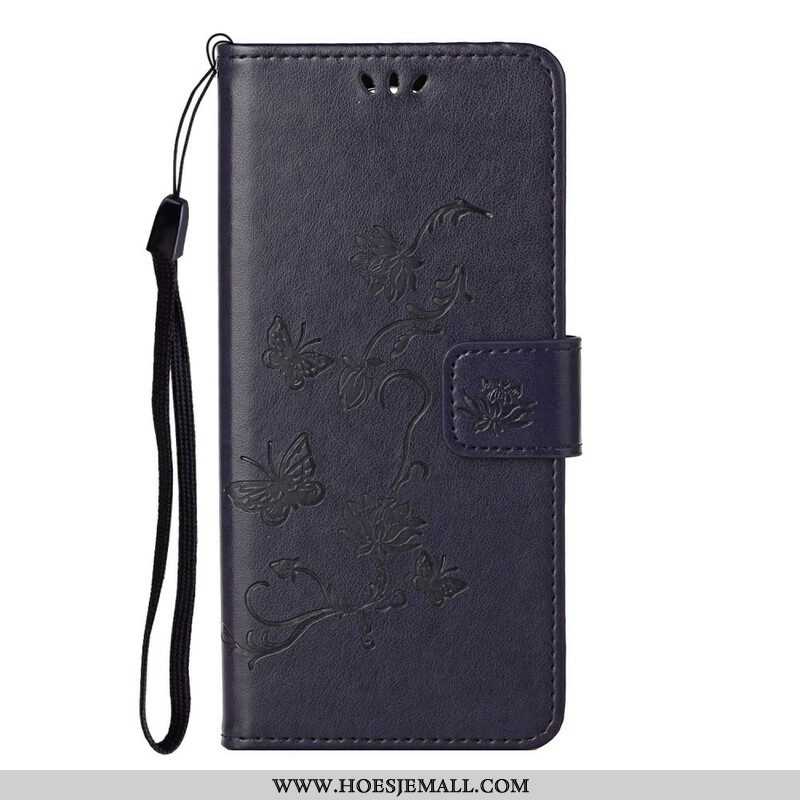 Folio-hoesje voor iPhone 13 Pro Met Ketting Vlinders En Bloemen Riem