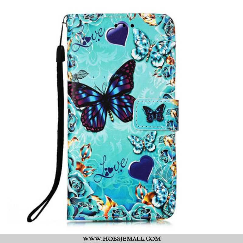 Folio-hoesje voor iPhone 13 Pro Met Ketting Hou Van Vlinders Strappy