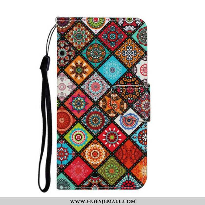 Folio-hoesje voor iPhone 13 Pro Lappendeken Mandala's Met Lanyard