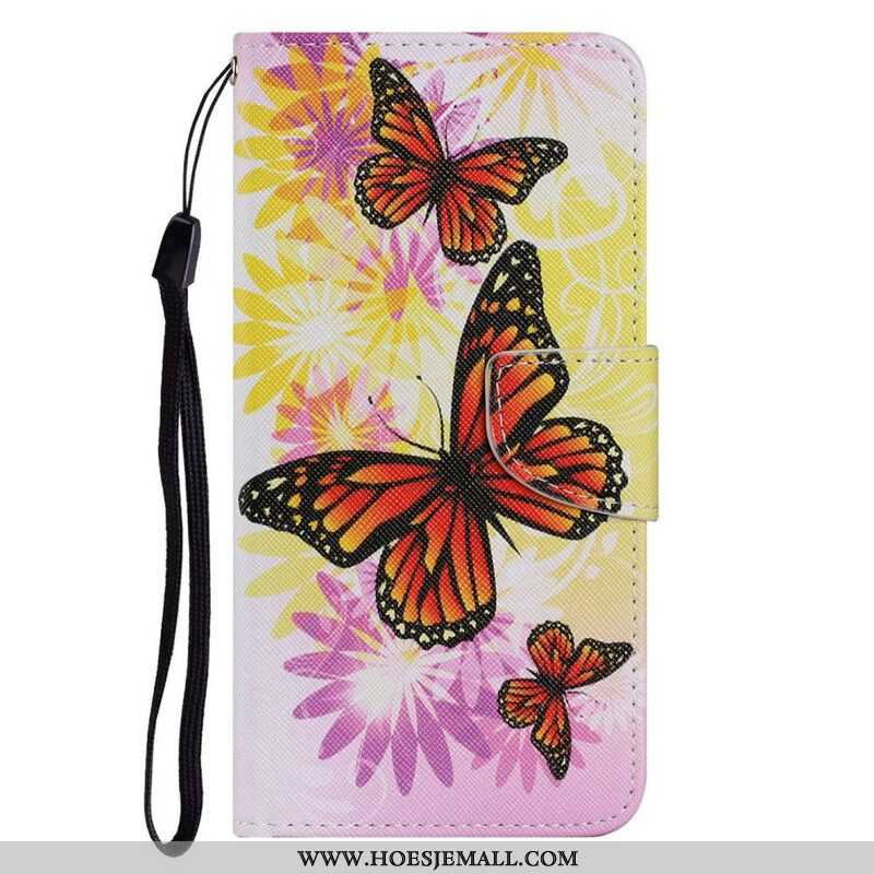 Leren Hoesje voor iPhone 13 Pro Vlinders En Zomerbloemen