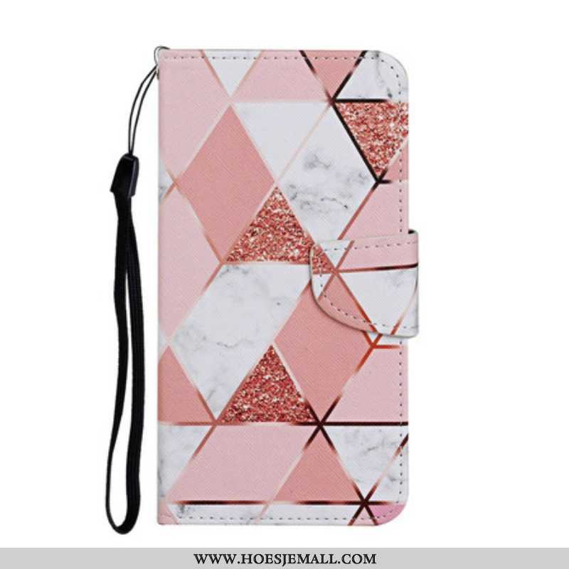 Flip Case voor iPhone 13 Pro Marmer En Pailletten Met Riem