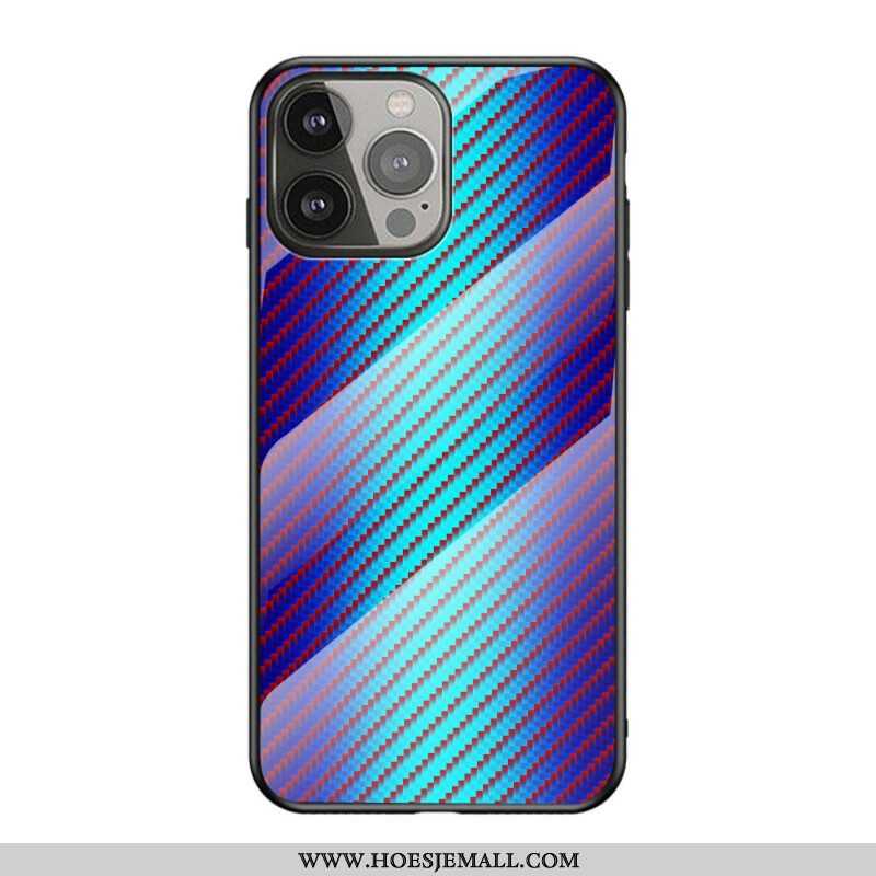 Hoesje voor iPhone 13 Pro Koolstofvezel Gehard Glas