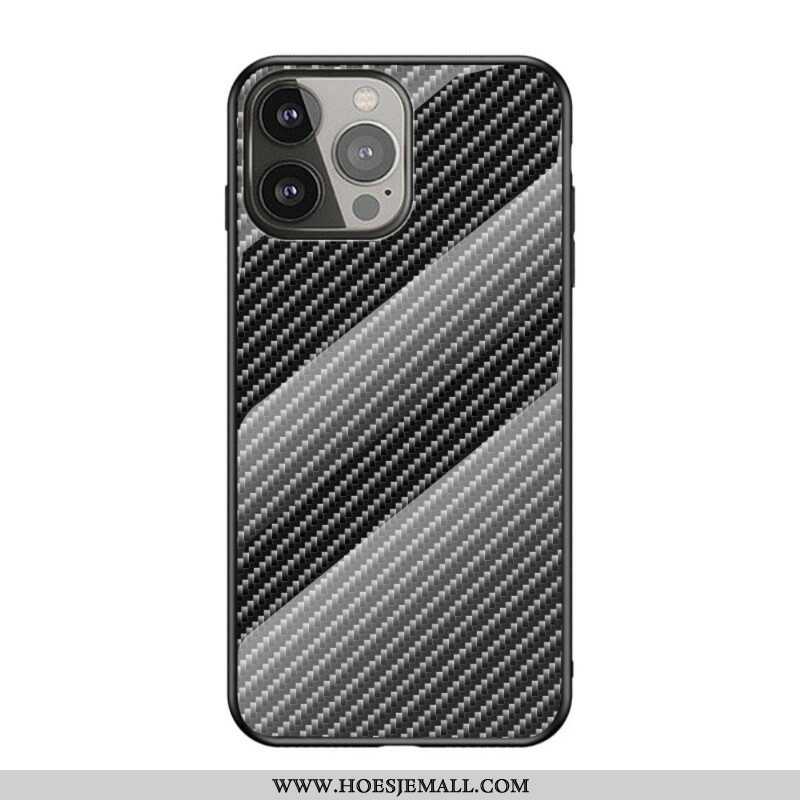 Hoesje voor iPhone 13 Pro Koolstofvezel Gehard Glas