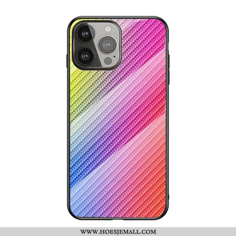 Hoesje voor iPhone 13 Pro Koolstofvezel Gehard Glas