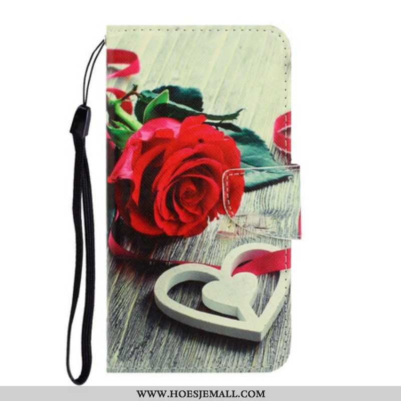 Leren Hoesje voor iPhone 13 Pro Met Ketting Romantische Roos Met Riem