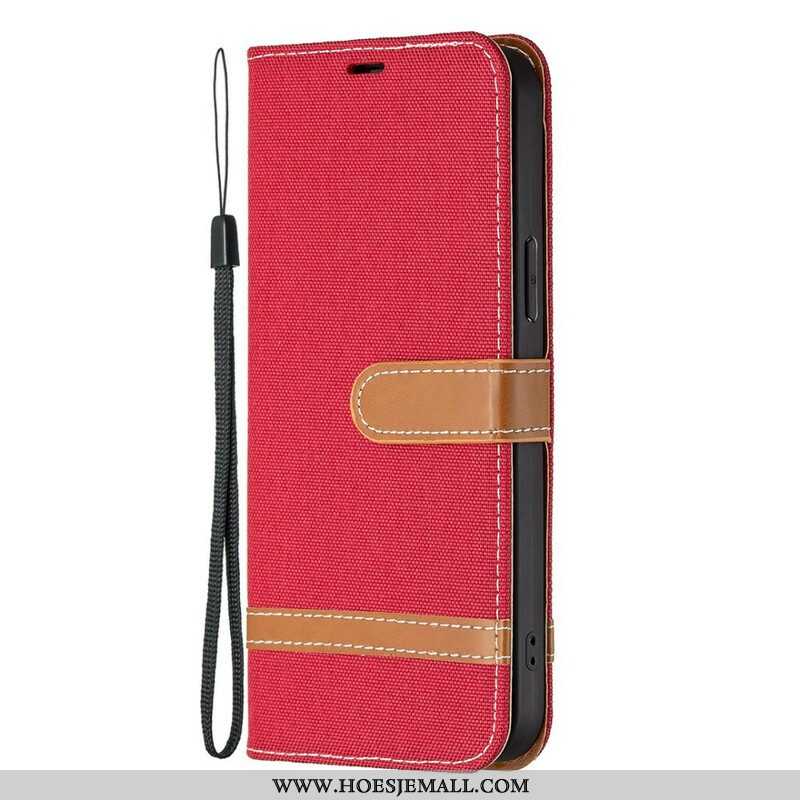 Folio-hoesje voor iPhone 13 Pro Met Ketting Band Van Stof En Leereffect