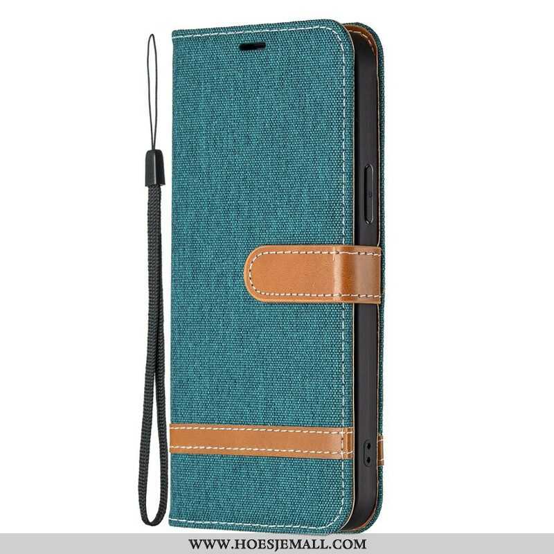 Folio-hoesje voor iPhone 13 Pro Met Ketting Band Van Stof En Leereffect