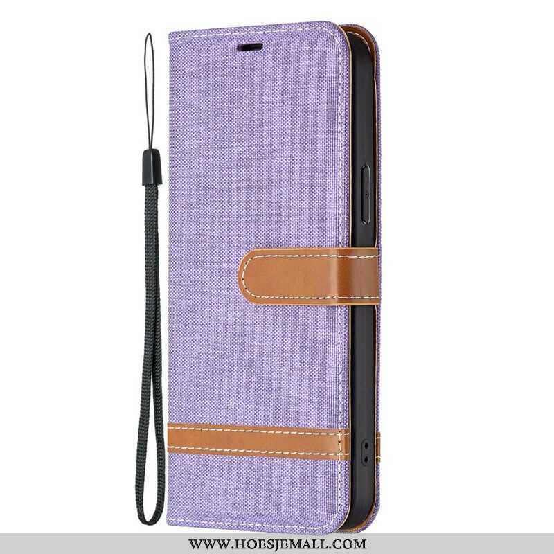 Folio-hoesje voor iPhone 13 Pro Met Ketting Band Van Stof En Leereffect