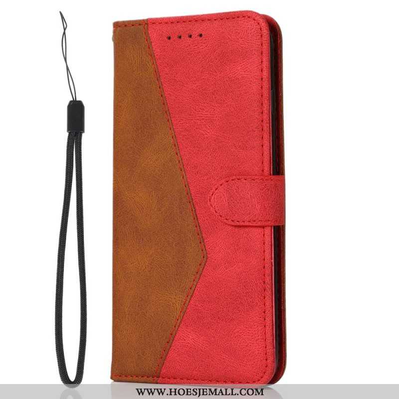 Folio-hoesje voor iPhone 14 Plus Met Ketting Tweekleurige Riem