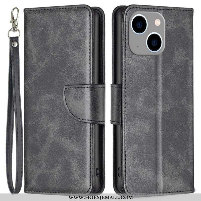 Leren Hoesje voor iPhone 14 Plus Folio-hoesje Gladde Flap Schuin