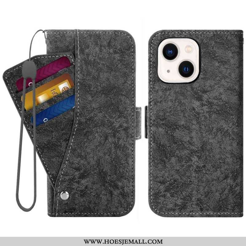 Folio-hoesje voor iPhone 14 Plus Glijdende En Lanyard-kaarthouder