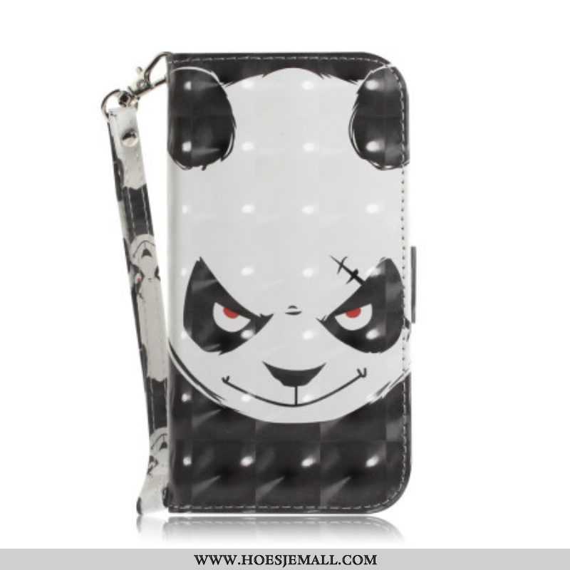 Folio-hoesje voor iPhone 14 Plus Met Ketting Boze Panda Met Lanyard