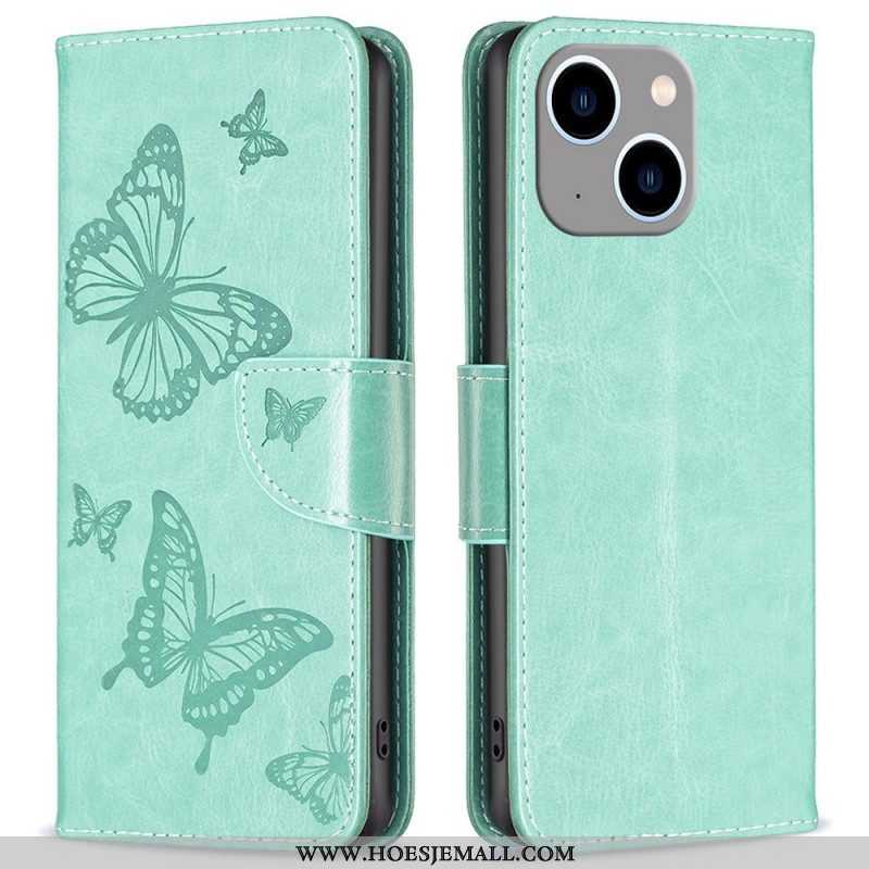 Folio-hoesje voor iPhone 14 Plus Met Ketting Vlinders Bedrukte Strappy