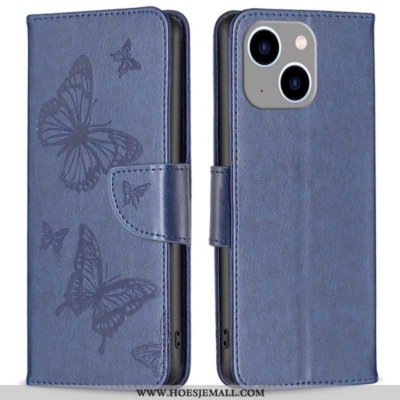 Folio-hoesje voor iPhone 14 Plus Met Ketting Vlinders Bedrukte Strappy