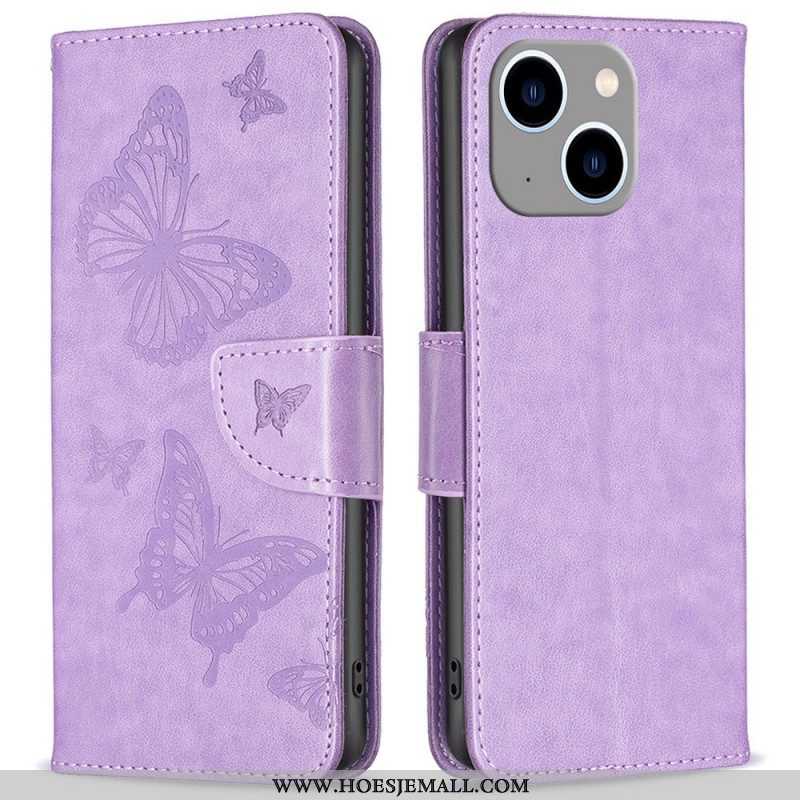 Folio-hoesje voor iPhone 14 Plus Met Ketting Vlinders Bedrukte Strappy