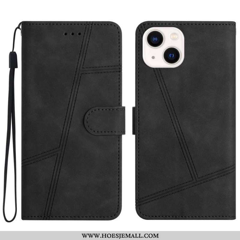 Leren Hoesje voor iPhone 14 Plus Met Ketting Strappy Met Geometrisch Stiksel In Leereffect