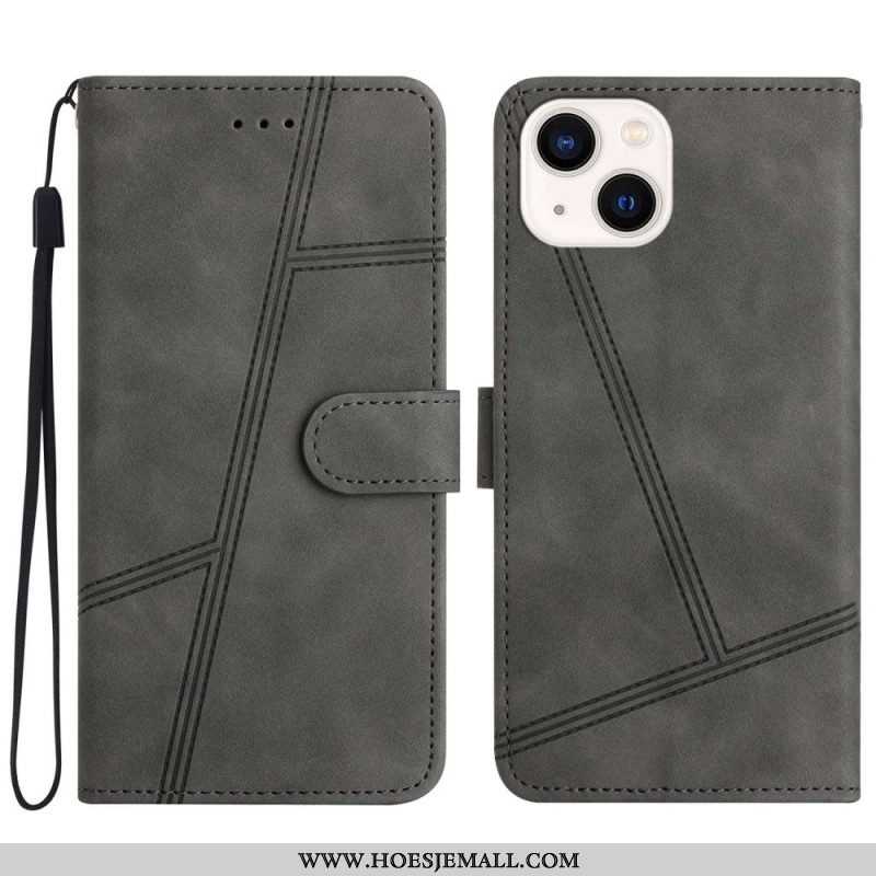 Leren Hoesje voor iPhone 14 Plus Met Ketting Strappy Met Geometrisch Stiksel In Leereffect