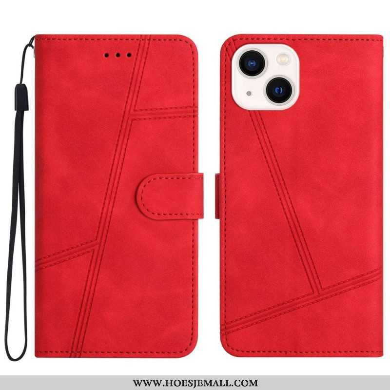 Leren Hoesje voor iPhone 14 Plus Met Ketting Strappy Met Geometrisch Stiksel In Leereffect