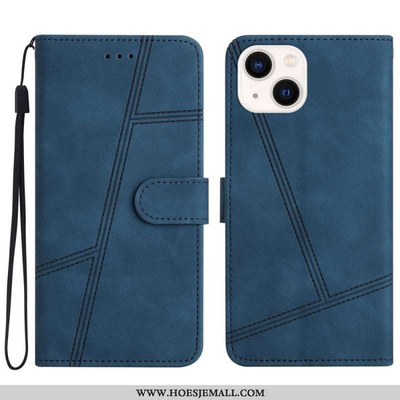 Leren Hoesje voor iPhone 14 Plus Met Ketting Strappy Met Geometrisch Stiksel In Leereffect