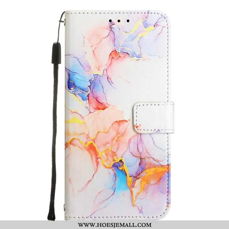 Leren Hoesje voor iPhone 14 Pro Max Met Ketting Marmer Strippen