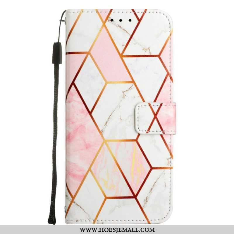 Leren Hoesje voor iPhone 14 Pro Max Met Ketting Marmer Strippen