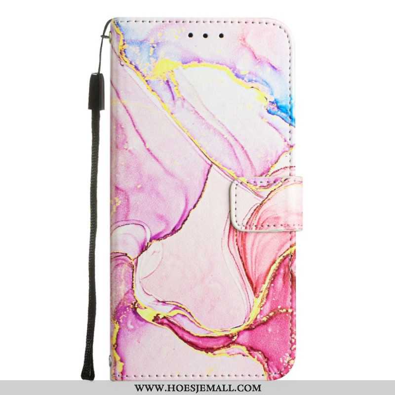 Leren Hoesje voor iPhone 14 Pro Max Met Ketting Marmer Strippen