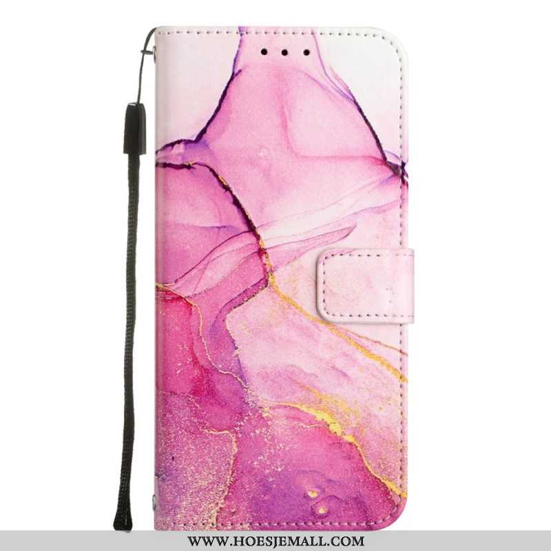 Leren Hoesje voor iPhone 14 Pro Max Met Ketting Marmer Strippen