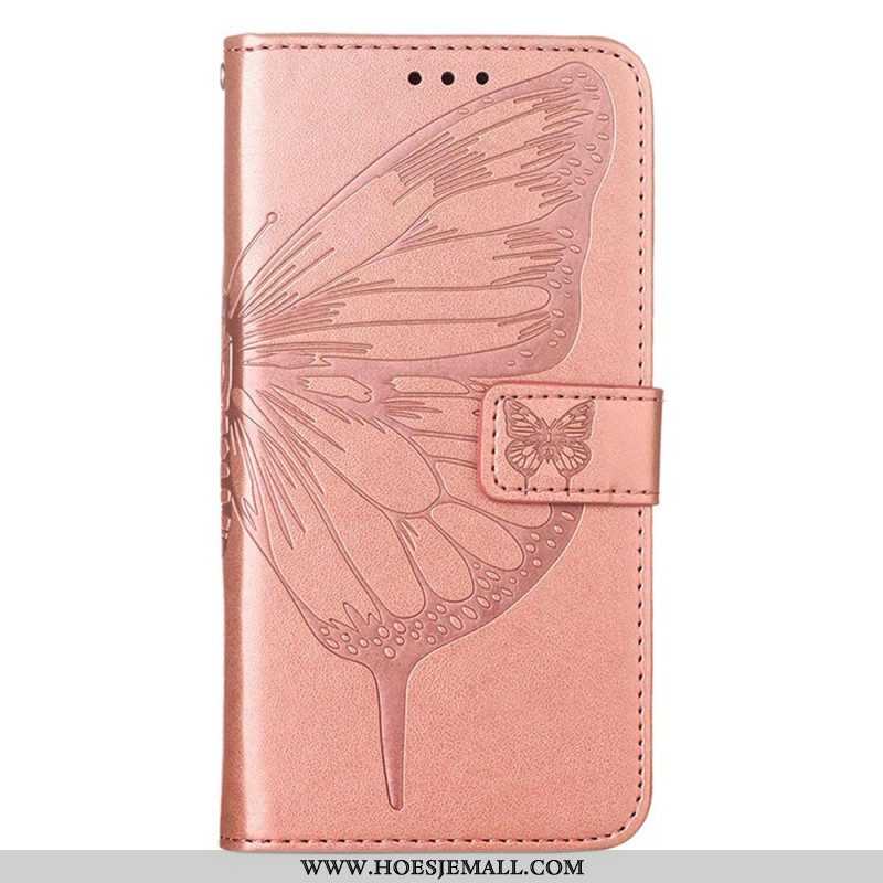 Leren Hoesje voor iPhone 14 Pro Max Met Ketting Barokke Strappy Vlinder