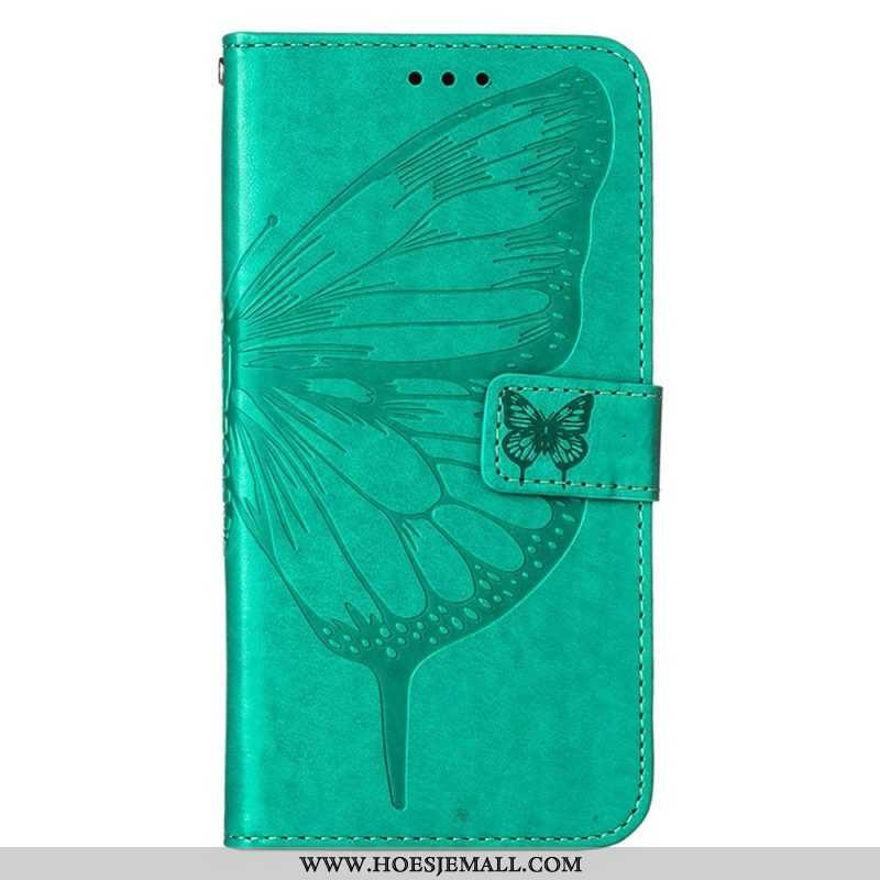 Leren Hoesje voor iPhone 14 Pro Max Met Ketting Barokke Strappy Vlinder