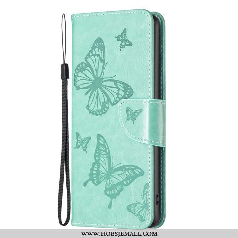 Folio-hoesje voor iPhone 14 Pro Max Met Ketting Vlinders Bedrukte Strappy