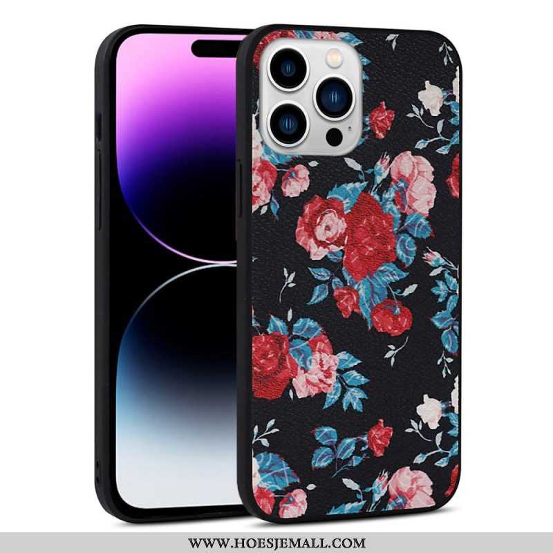 Hoesje voor iPhone 14 Pro Kunstleer Bloemen