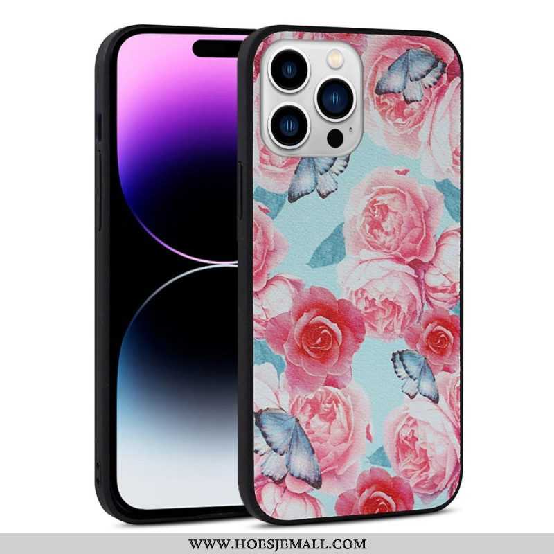 Hoesje voor iPhone 14 Pro Kunstleer Bloemen