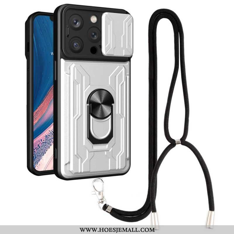 Hoesje voor iPhone 14 Pro Met Koord Kaarthouder Lanyard En Standaard