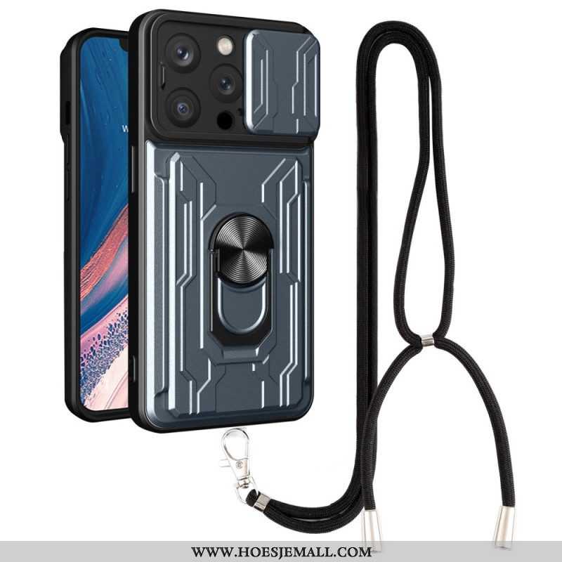 Hoesje voor iPhone 14 Pro Met Koord Kaarthouder Lanyard En Standaard