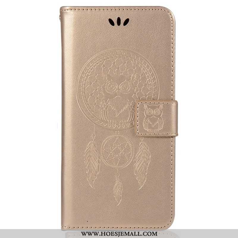 Folio-hoesje voor iPhone 14 Pro Met Ketting Uil Dromenvanger Met Riem