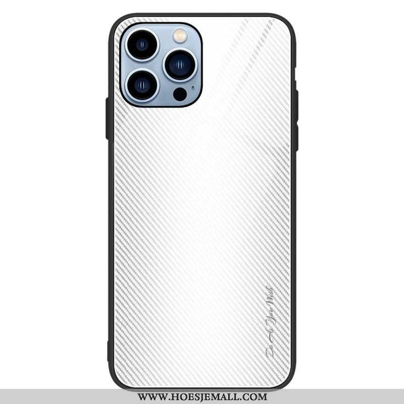 Hoesje voor iPhone 14 Pro Klassiek Koolstofvezel Gehard Glas