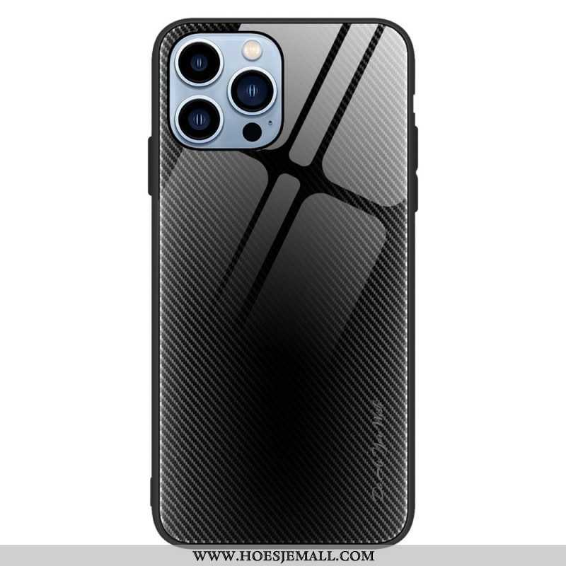 Hoesje voor iPhone 14 Pro Klassiek Koolstofvezel Gehard Glas