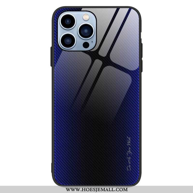 Hoesje voor iPhone 14 Pro Klassiek Koolstofvezel Gehard Glas