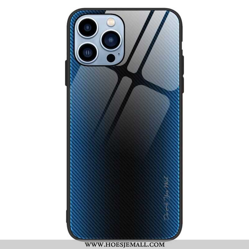 Hoesje voor iPhone 14 Pro Klassiek Koolstofvezel Gehard Glas