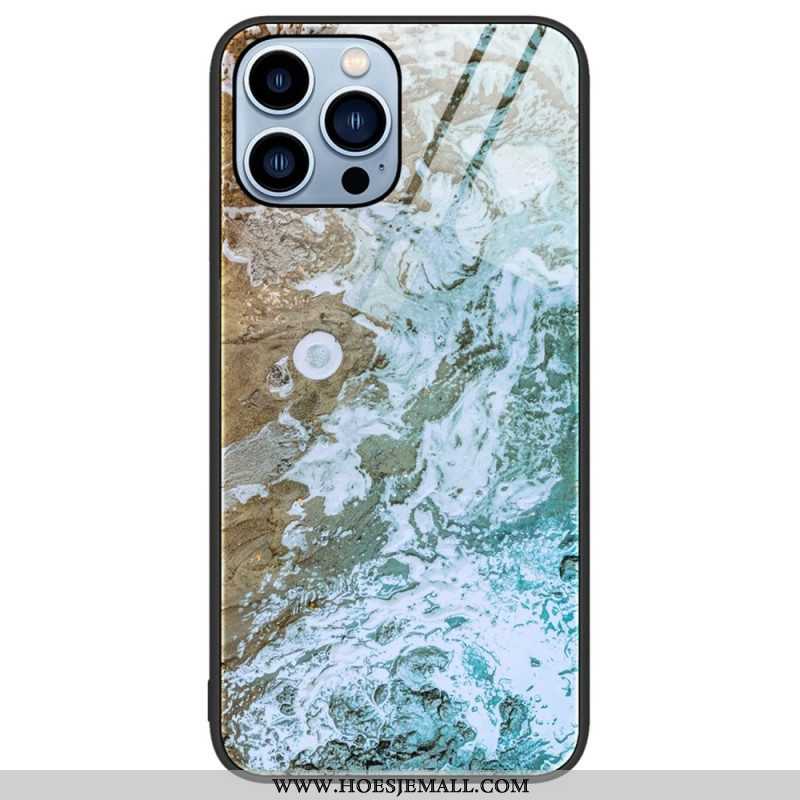 Hoesje voor iPhone 14 Pro Marmeren Kleuren Gehard Glas