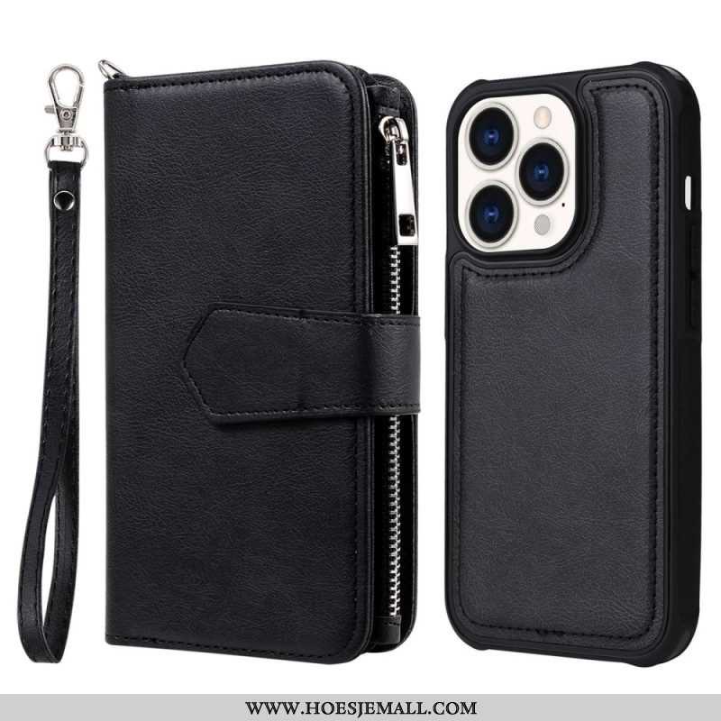 Hoesje Flip Case voor iPhone 14 Pro Portemonnee Leren Portemonnee Met Afneembaar