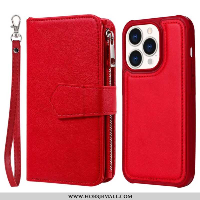 Hoesje Flip Case voor iPhone 14 Pro Portemonnee Leren Portemonnee Met Afneembaar