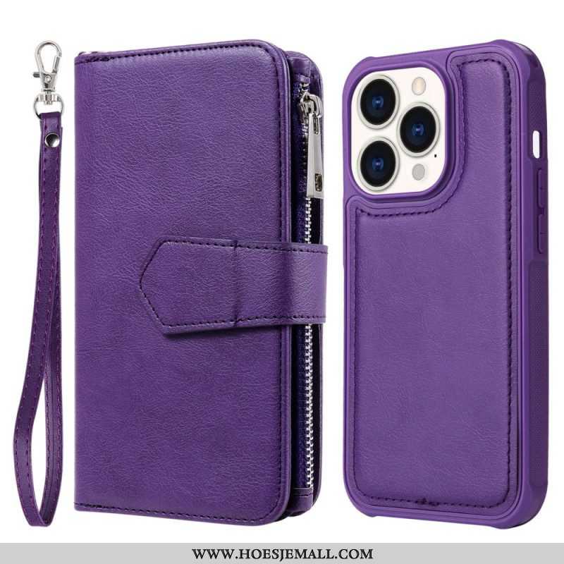 Hoesje Flip Case voor iPhone 14 Pro Portemonnee Leren Portemonnee Met Afneembaar