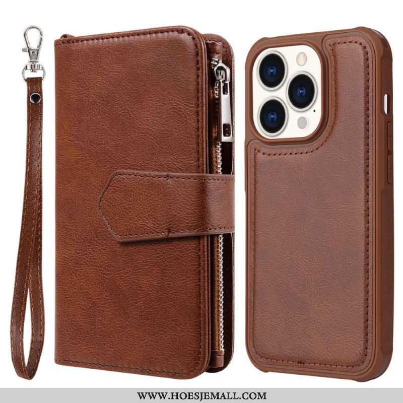 Hoesje Flip Case voor iPhone 14 Pro Portemonnee Leren Portemonnee Met Afneembaar