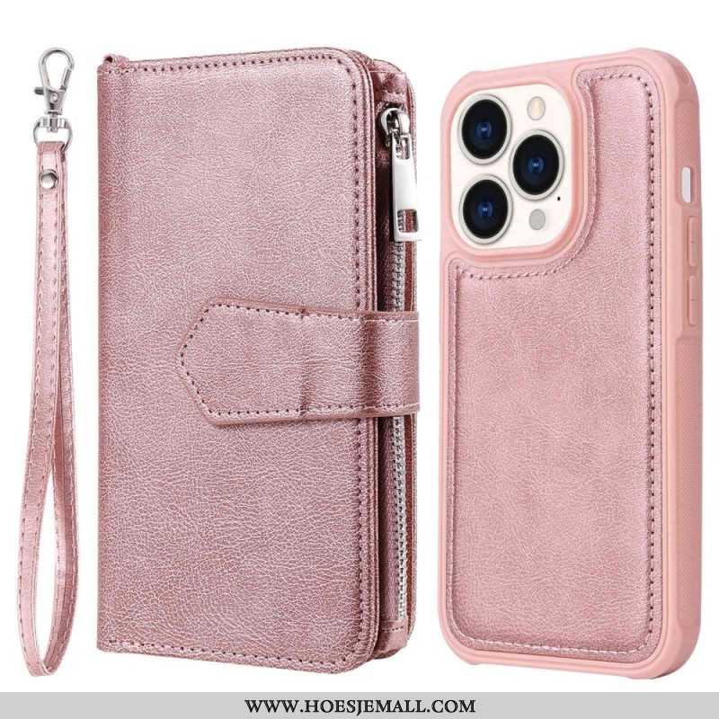 Hoesje Flip Case voor iPhone 14 Pro Portemonnee Leren Portemonnee Met Afneembaar