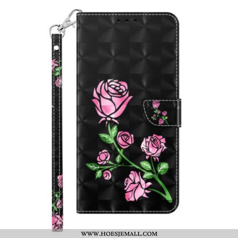 Leren Hoesje voor iPhone 14 Pro Met Ketting Riem Rozen